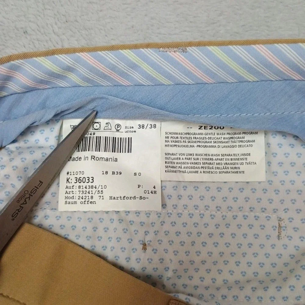 Paul Stuart Pants Men 38x30 Beige Dress Straight Flat Hartford Cotton Spandex